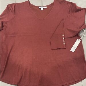 Nwt Chicos Long Sleeve V-Neck Lightweight Sweater in Sable - Sz 2 / Large